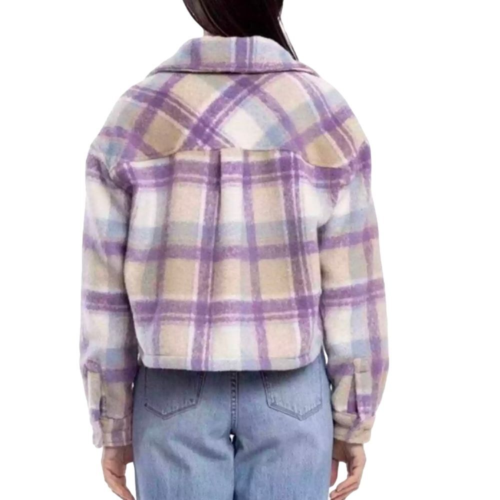 Blank NYC Shacket Medium Lavender Purple Plaid Cropped‎ Button Up Jacket Shirt - Picture 2 of 10